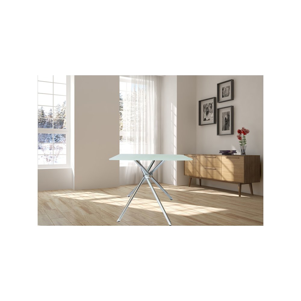 Square Modern Frosted/Chrome Tempered Glass 36 In. Criss Cross Legs. Picture 2