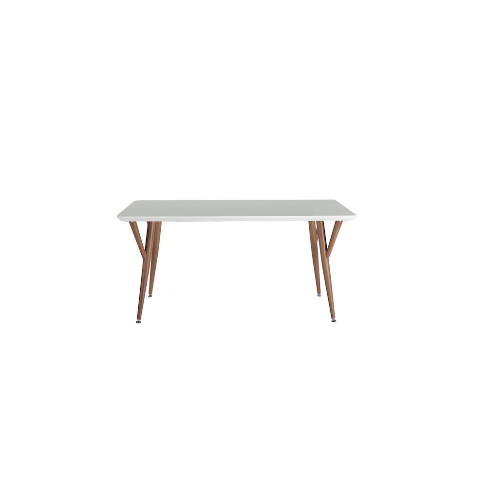 60" Rectangular Glossy Lacquer Finish & Woodern Printing Wood In White/Brown. Picture 2