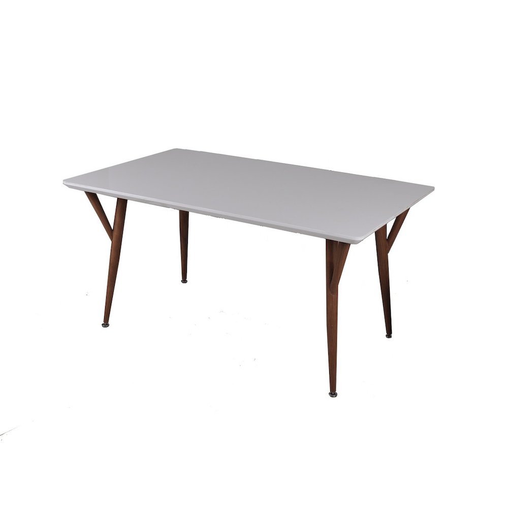 60" Rectangular Glossy Lacquer Finish & Woodern Printing Wood In White/Brown. Picture 1