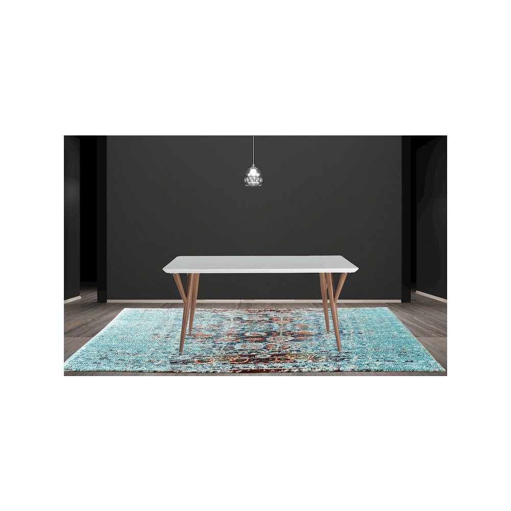 60" Rectangular Glossy Lacquer Finish & Woodern Printing Wood In White/Brown. Picture 3