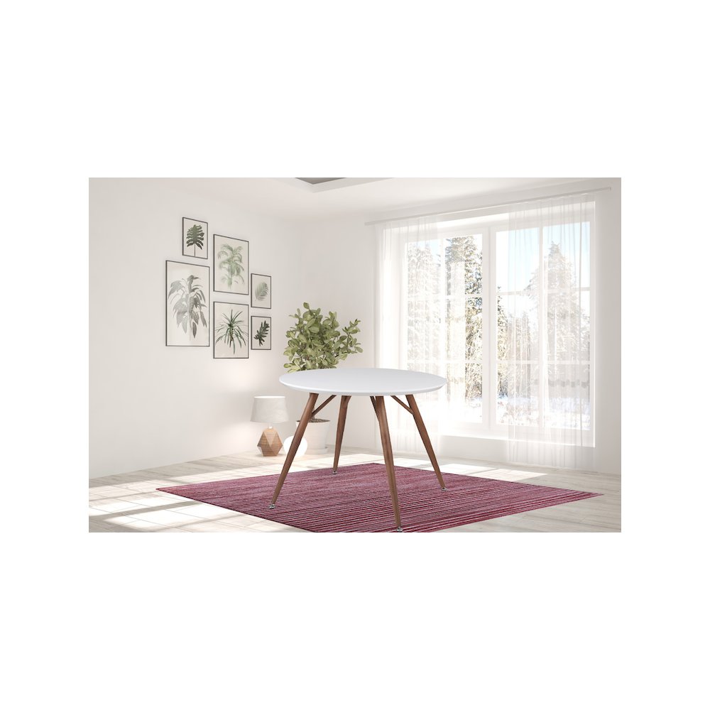 42" Round Glossy Lacquer Finish & Woodern Printing Wood In White/Brown. Picture 3