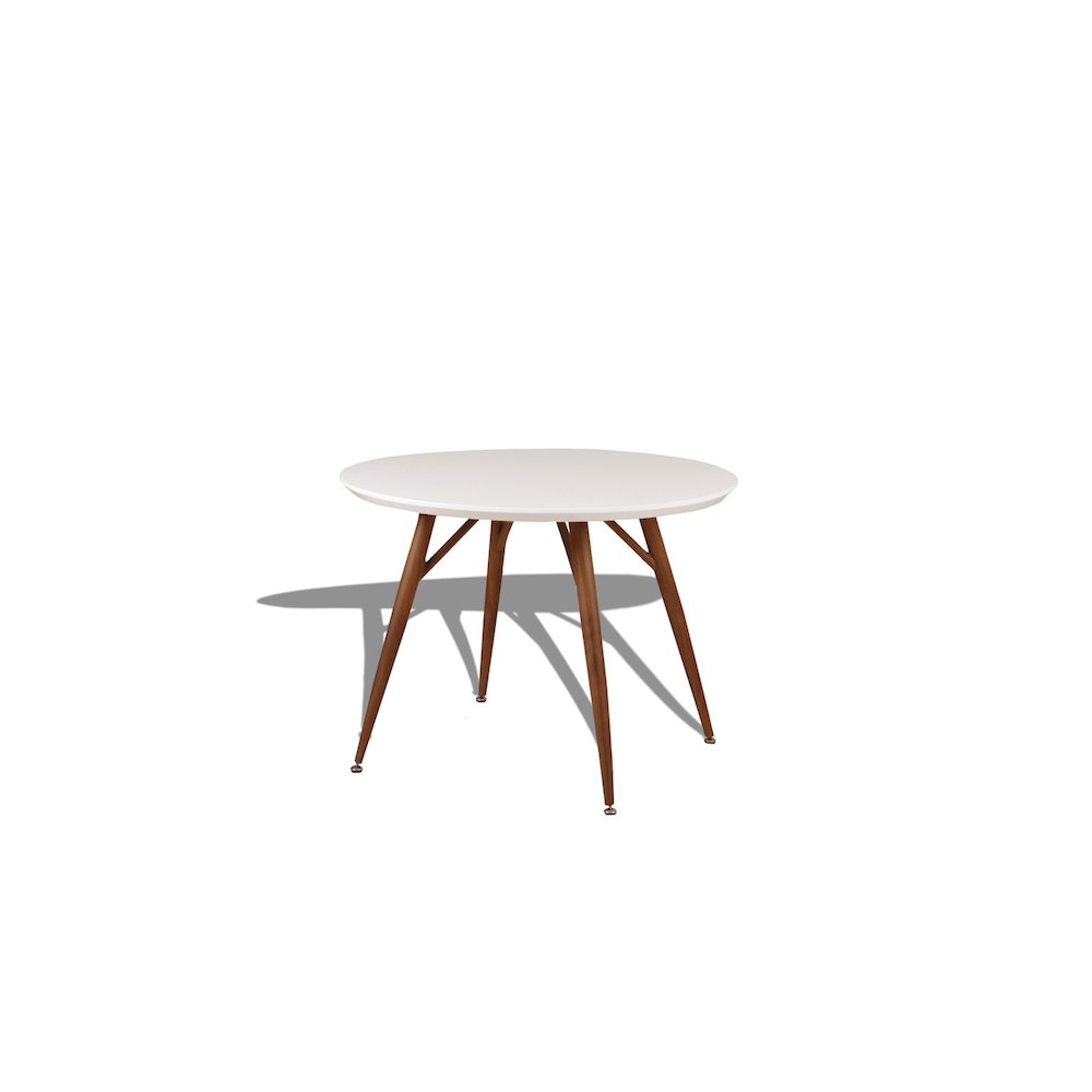 42" Round Glossy Lacquer Finish & Woodern Printing Wood In White/Brown. Picture 1