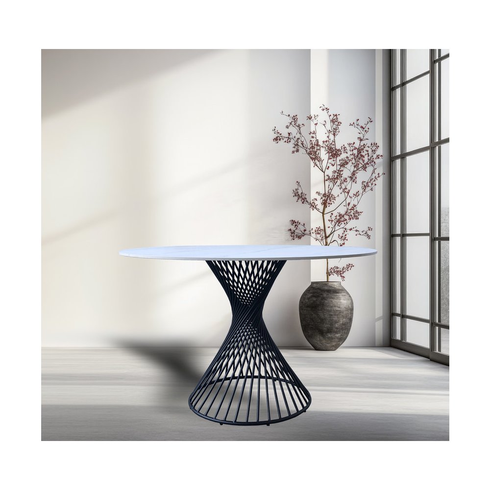 48" Modern Round Sintered Stone Dining Table White/Black. Picture 4