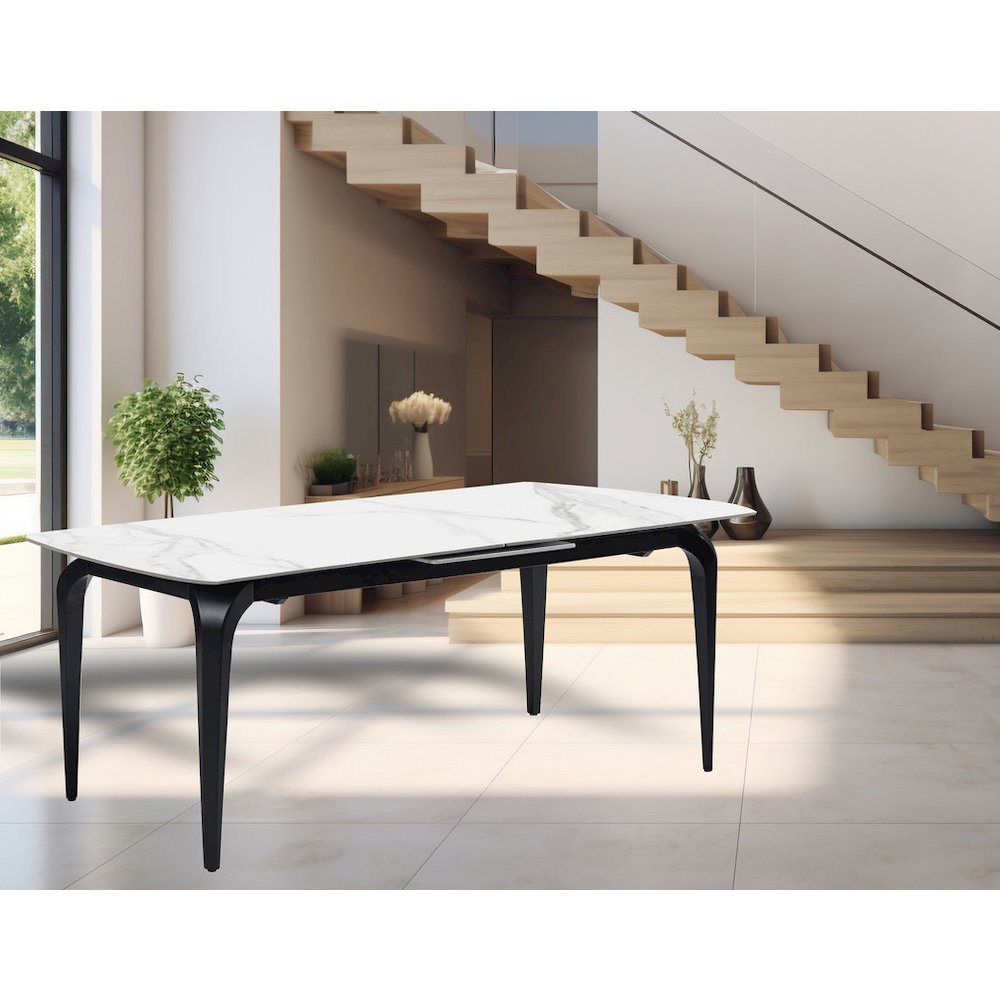 62-78-" Extended Modern Rectangular Sintered Stone Dining Table White/Black. Picture 4