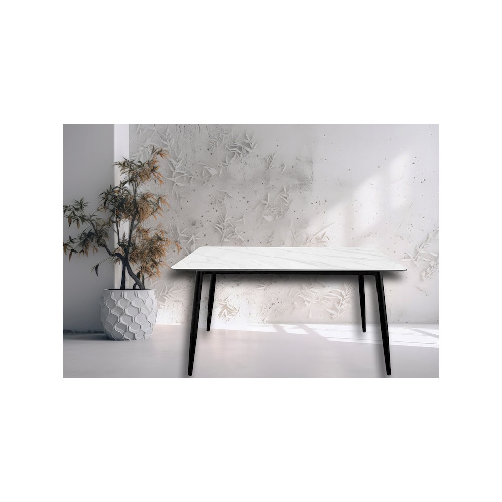 55" Modern Rectangular Sintered Stone Dining Table White/Black. Picture 4