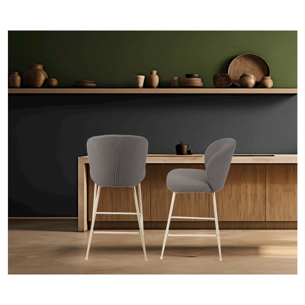 Upholstery Fabric Contemporary Counter Stool Height In Gray Set Of 2. Picture 2