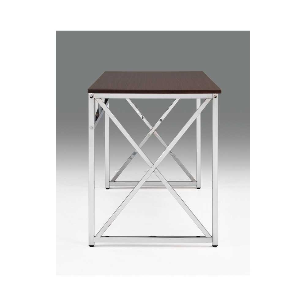 Contemporary Madison Writing Desk Wooden & Chrome In Brown. Picture 2