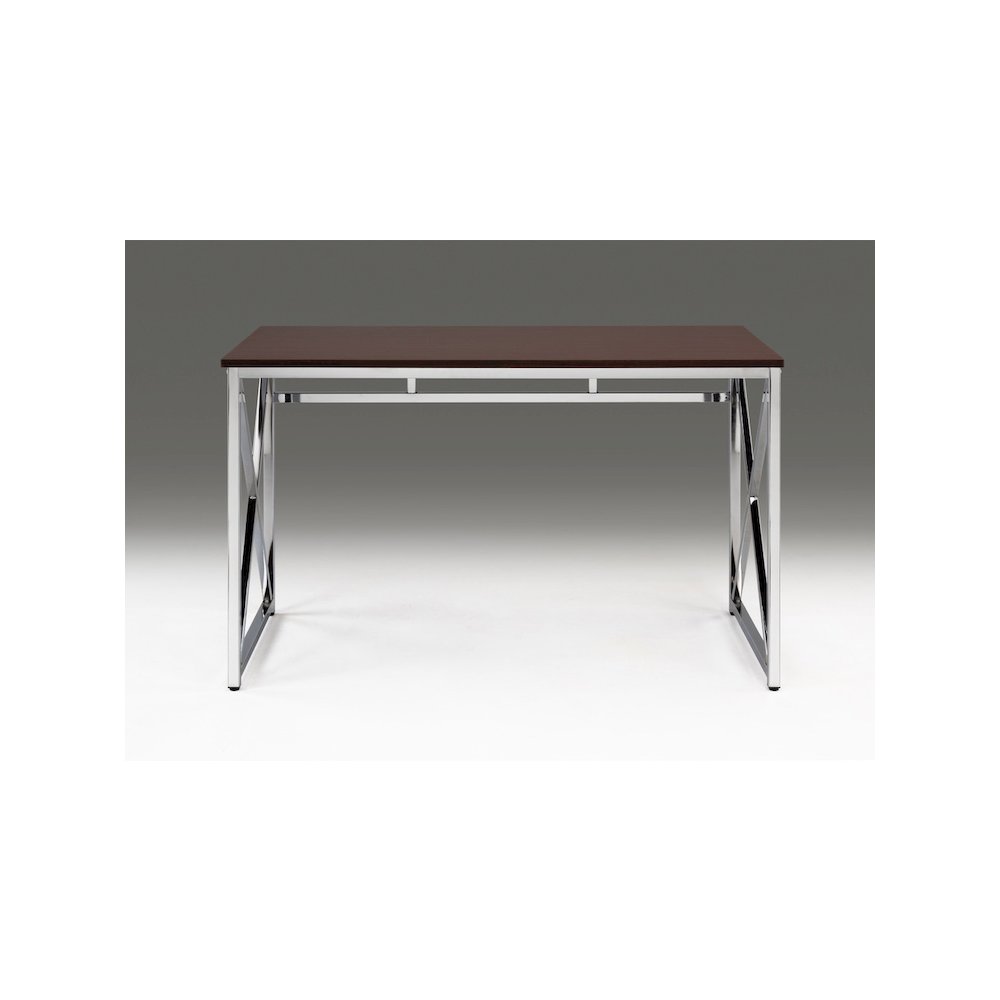 Contemporary Madison Writing Desk Wooden & Chrome In Brown. Picture 3