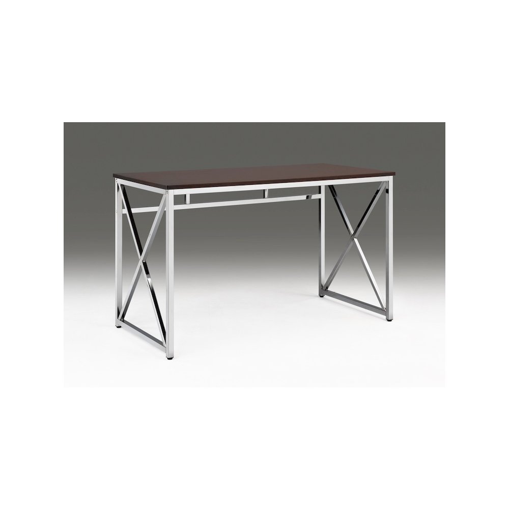 Contemporary Madison Writing Desk Wooden & Chrome In Brown. Picture 4