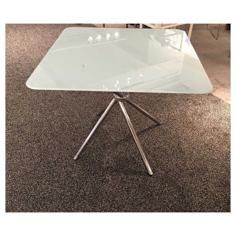 Square Modern Frosted/Chrome Tempered Glass 36 In. Criss Cross Legs. Picture 3