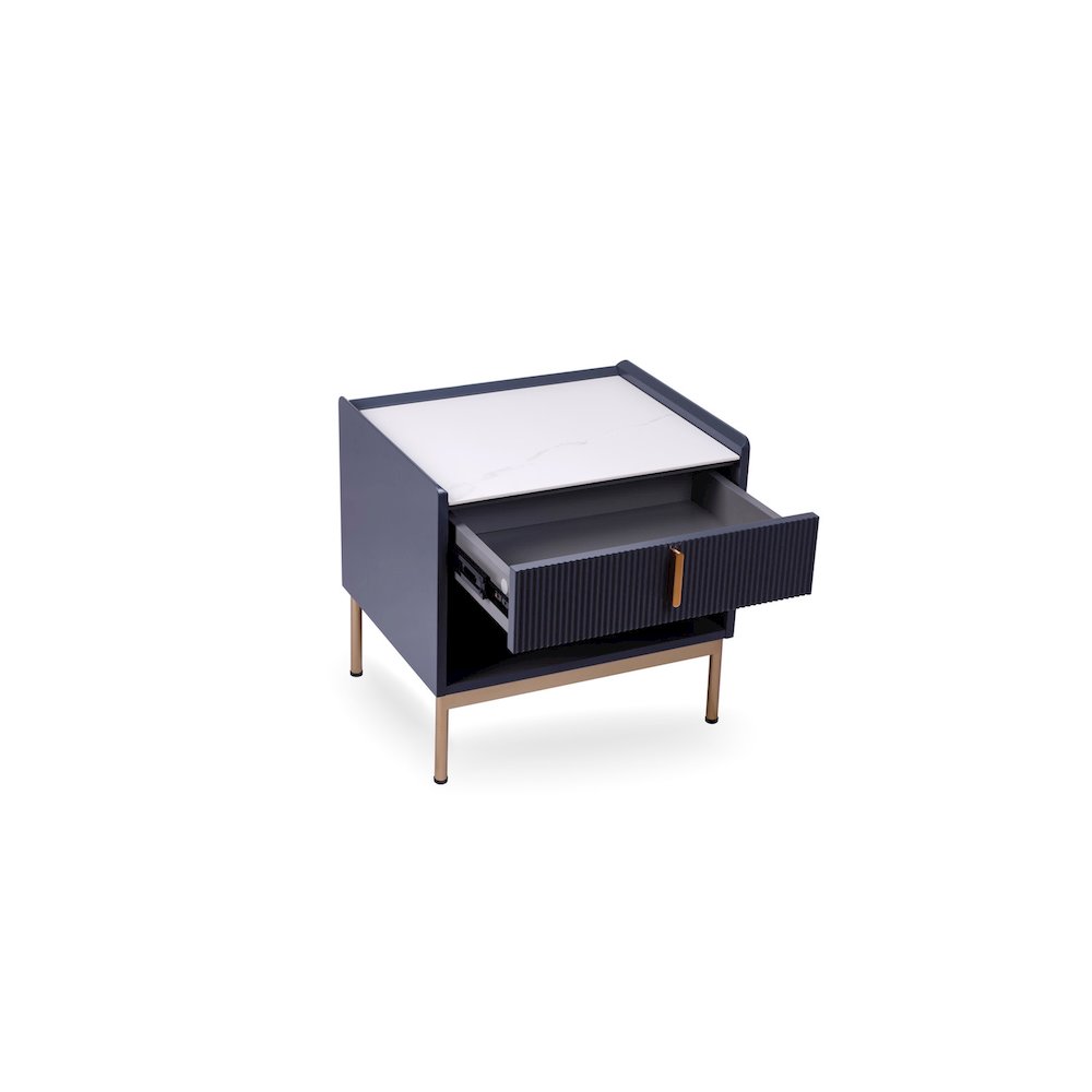 Loft Modern Sintered Stone End Table/ Night Stand In White/ Grey. Picture 3