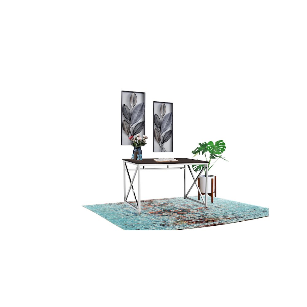 Contemporary Madison Writing Desk Wooden & Chrome In Brown. Picture 1