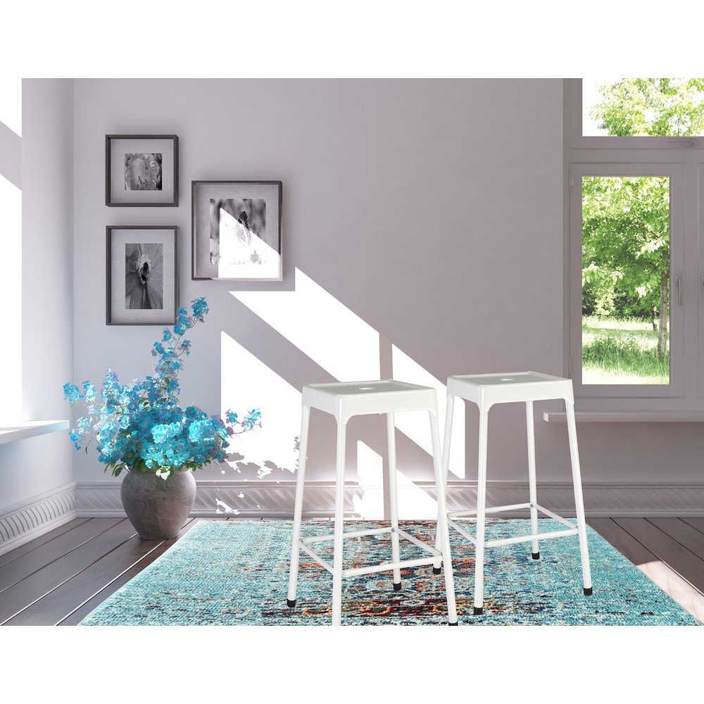 Monoco Stool, Counter Stool Metal White Powder Coating, Set Of 2. Picture 3