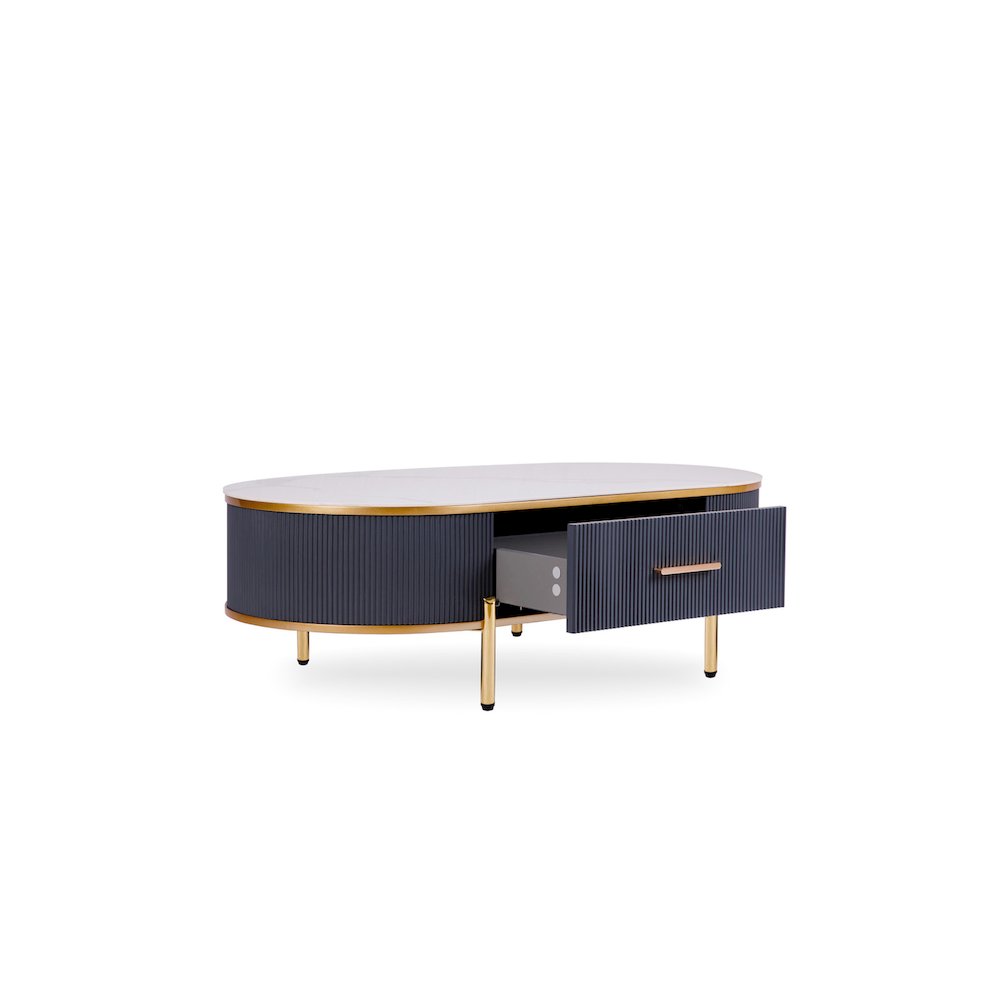 Modern Coffee Table White/Gray Sintered Stone Top & Gold With Drawer. Picture 3