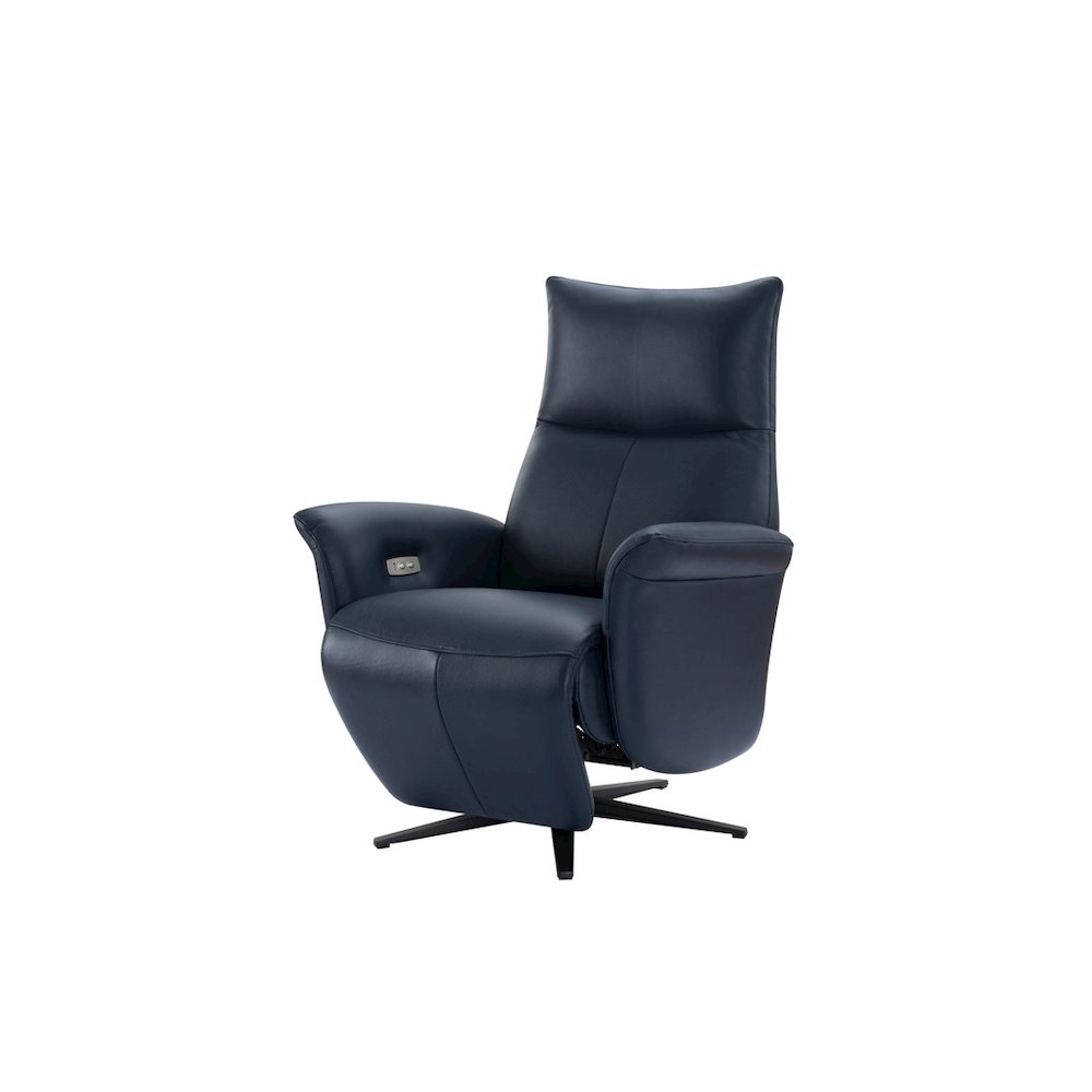 Pomego Full Top Grain Leather Power Recliner Chair In Navy Color. Picture 3