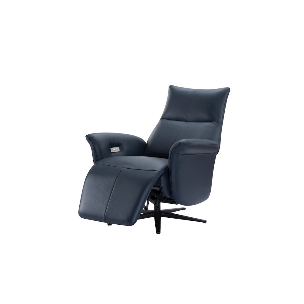 Pomego Full Top Grain Leather Power Recliner Chair In Navy Color. Picture 1