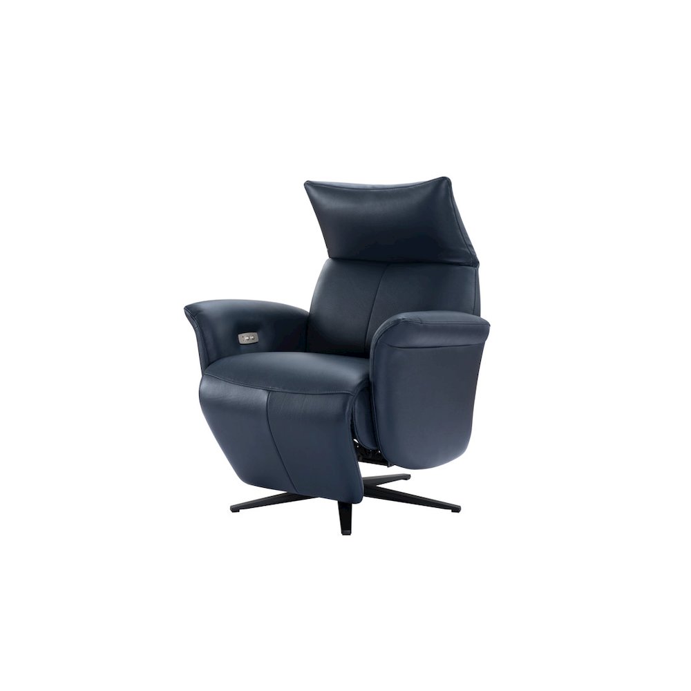 Pomego Full Top Grain Leather Power Recliner Chair In Navy Color. Picture 4