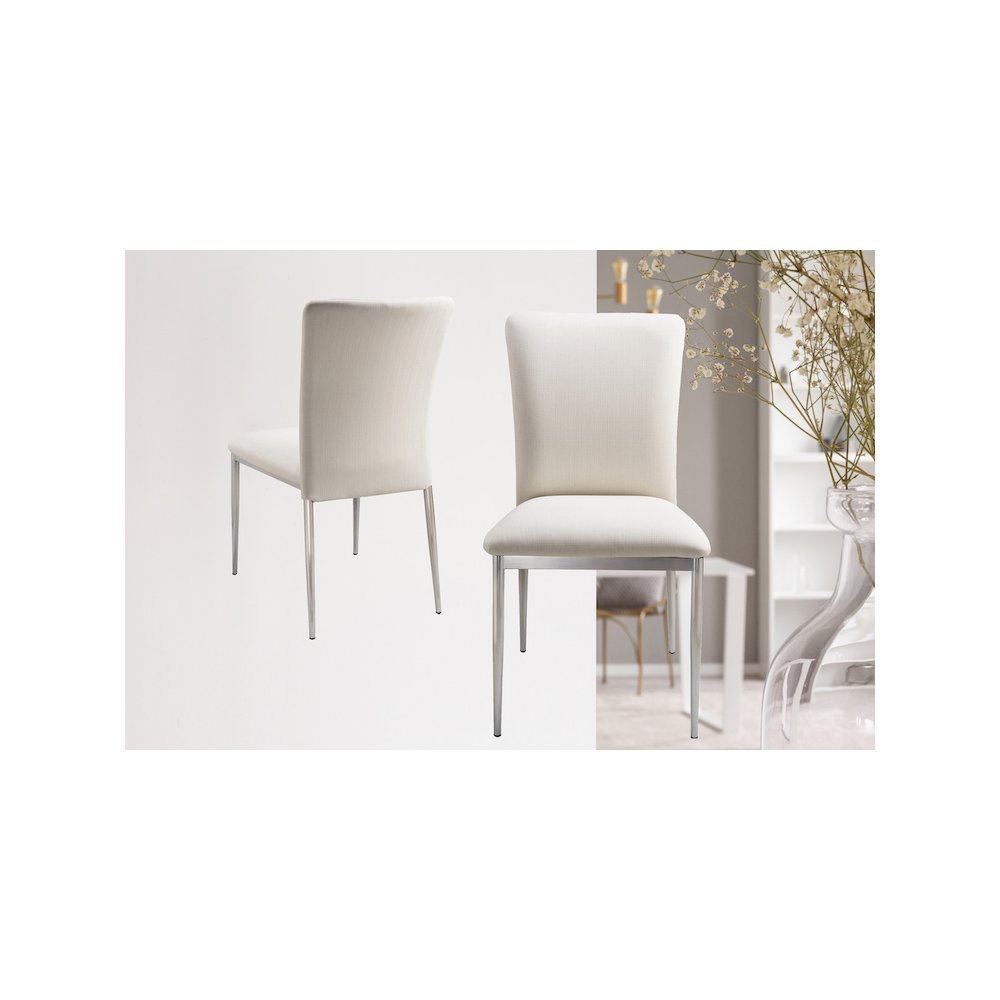 Modern Chic Side Chair Faux Fabric & Metal Legs In White/Brush Set Of 2. Picture 1