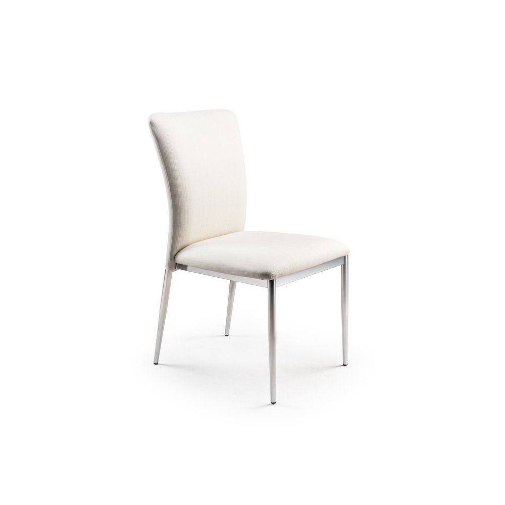 Modern Chic Side Chair Faux Fabric & Metal Legs In White/Brush Set Of 2. Picture 4