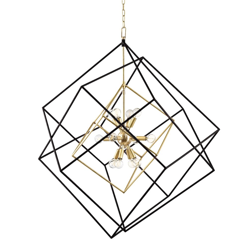 Roundout Chandelier In Aged Brass Color. Picture 1