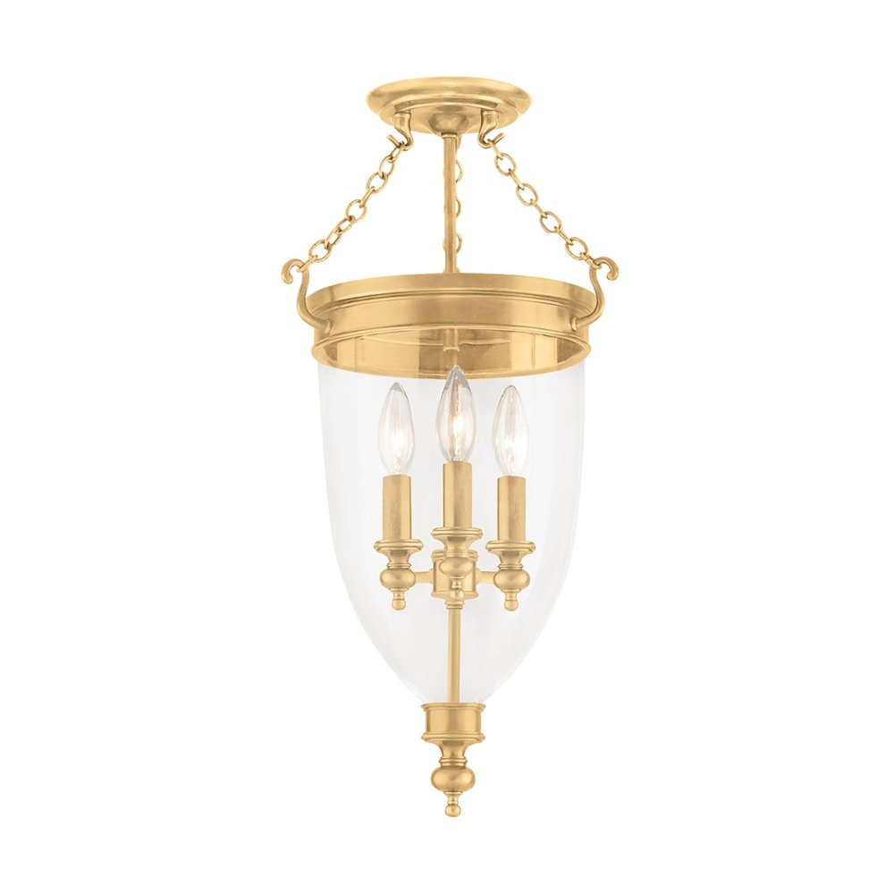 Hanover Semi Flush In Aged Brass Color. Picture 1