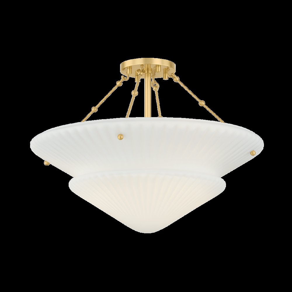 Loburn Semi Flush, Aged Brass. Picture 1