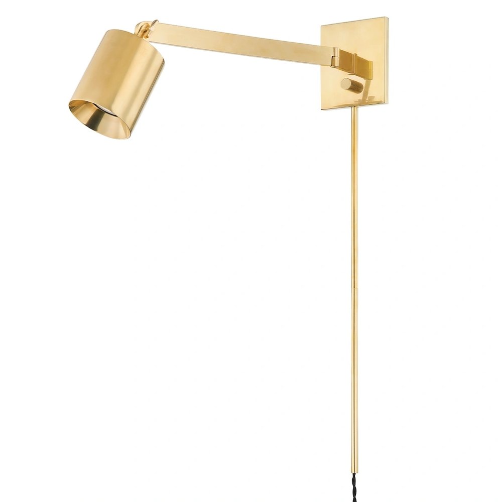Highgrove Plug-In Sconce In Aged Brass Color. Picture 1