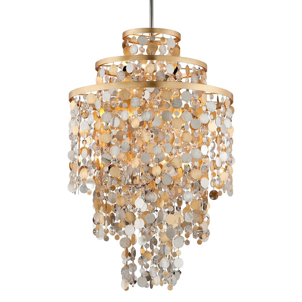 Ambrosia Chandelier In Gold Silver Leaf & Stainless Color. Picture 1