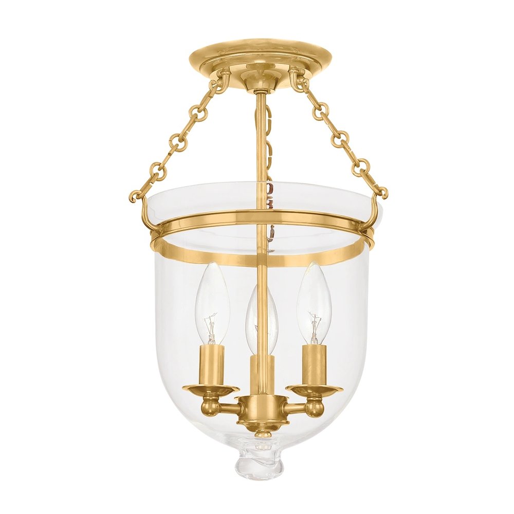 Hampton Semi Flush In Aged Brass Color. Picture 1