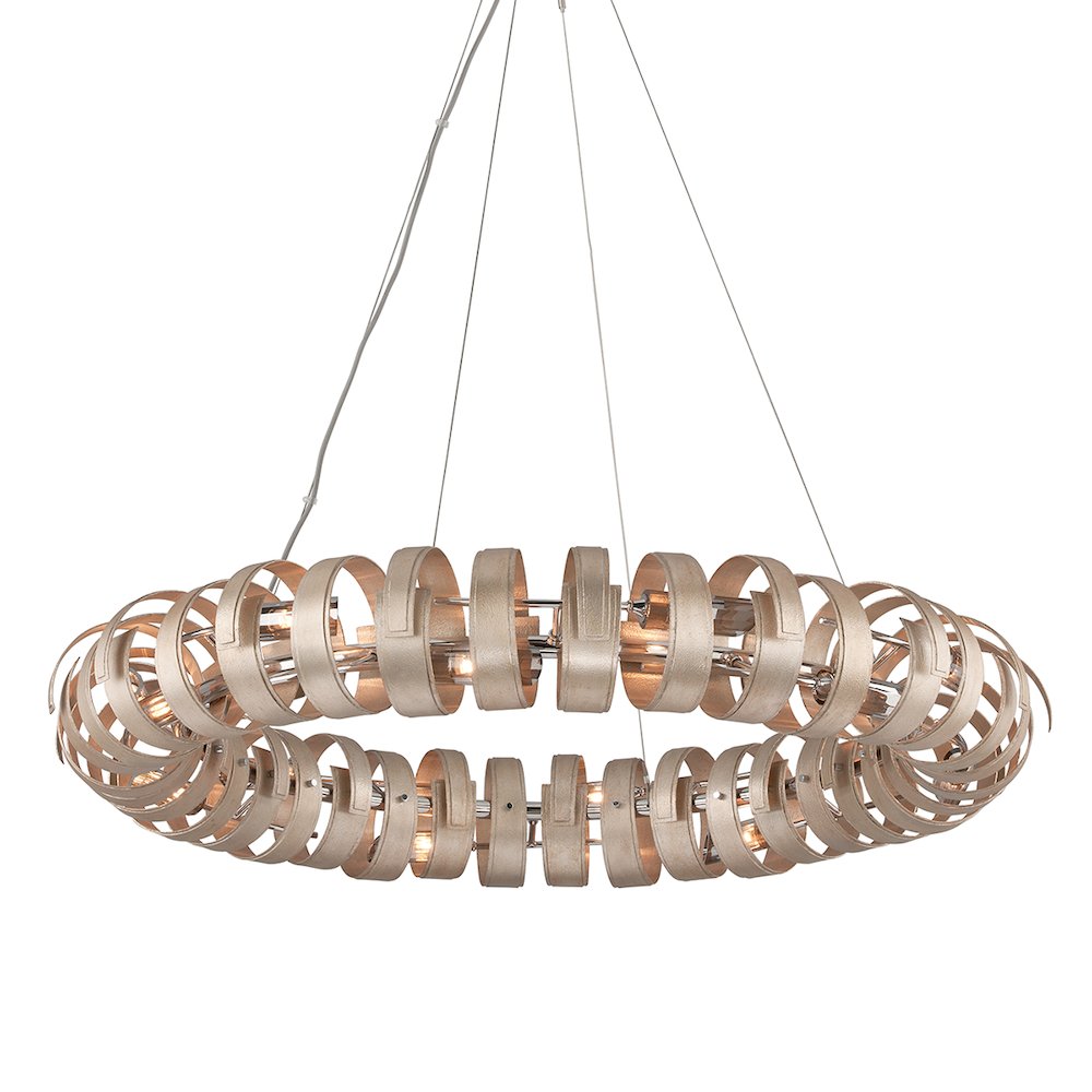 Recoil Chandelier, Textured Antique Silver Leaf. Picture 1