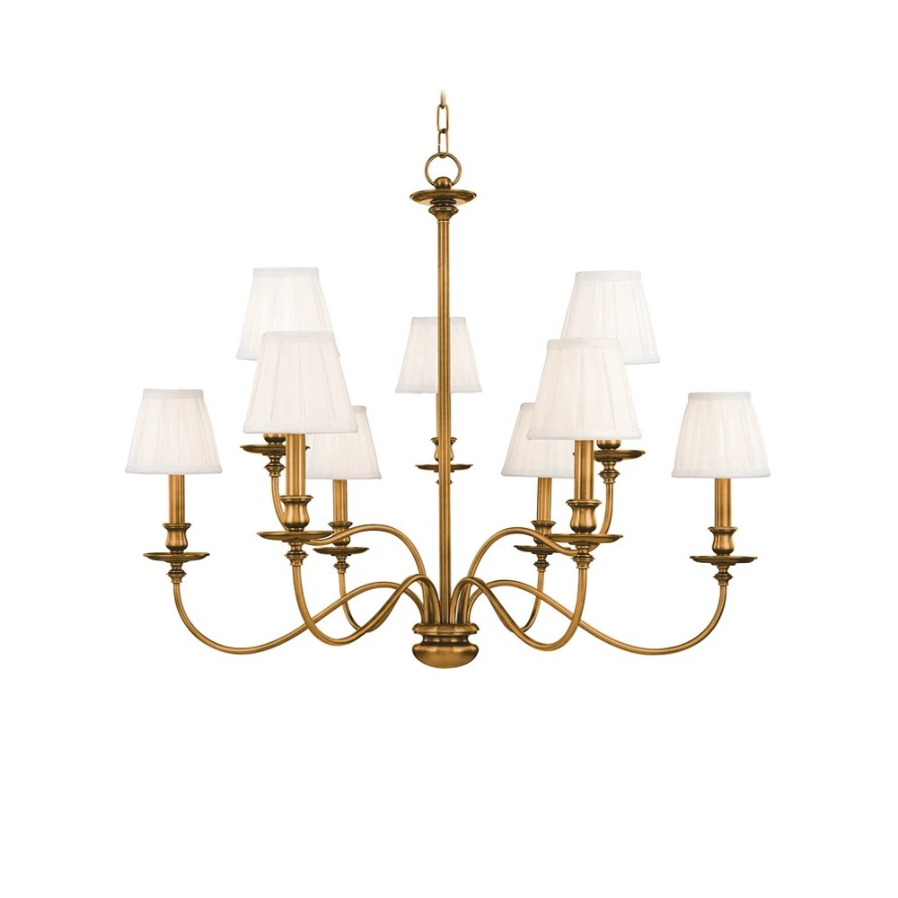 Menlo Park Chandelier In Aged Brass Color. Picture 1