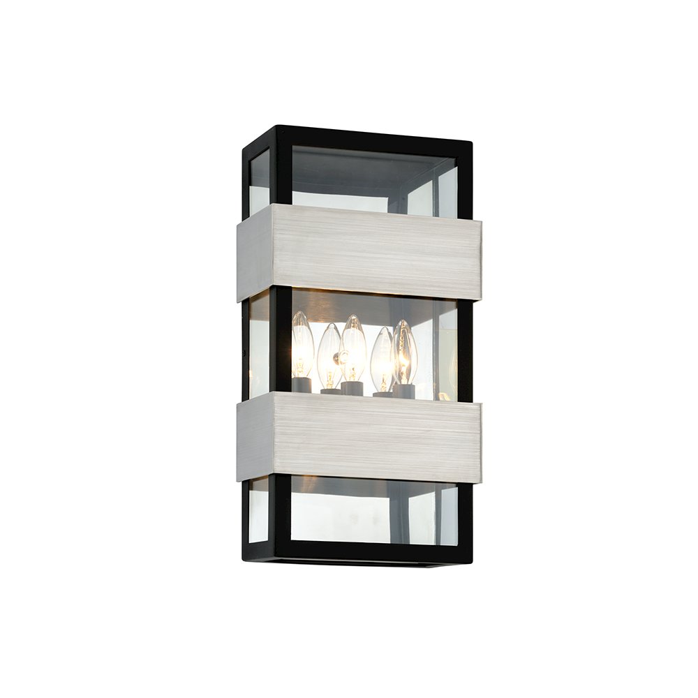 Dana Point Exterior Wall Sconce, Black With Brushed Stainless. Picture 1