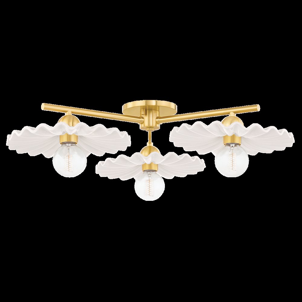 Tinsley Semi Flush, Aged Brass. Picture 1