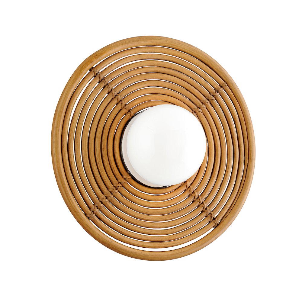 Hula Hoop Wall Sconce, Natural Rattan Stainless Steel. Picture 1