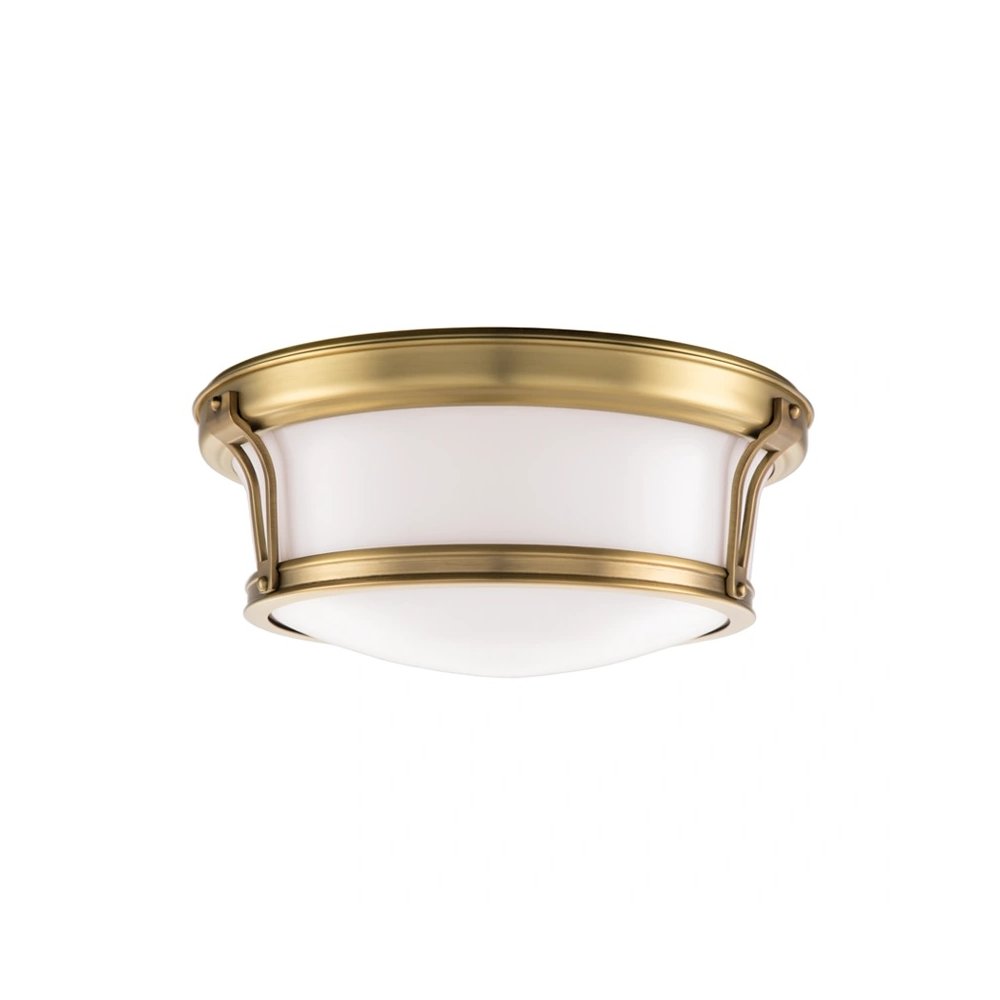 Newport Flush Mount In Aged Brass Color. Picture 1