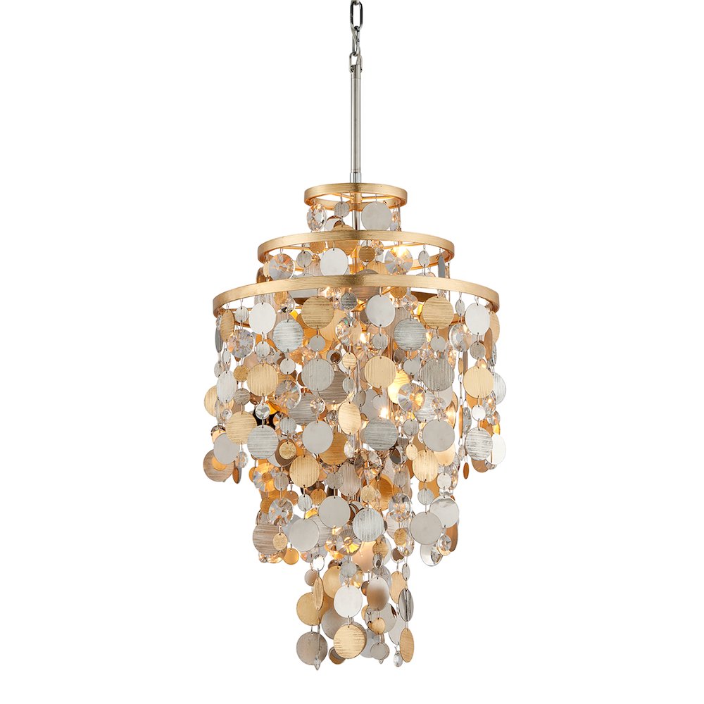 Ambrosia Chandelier, Silver & Gold Leaf & Stainless. Picture 1