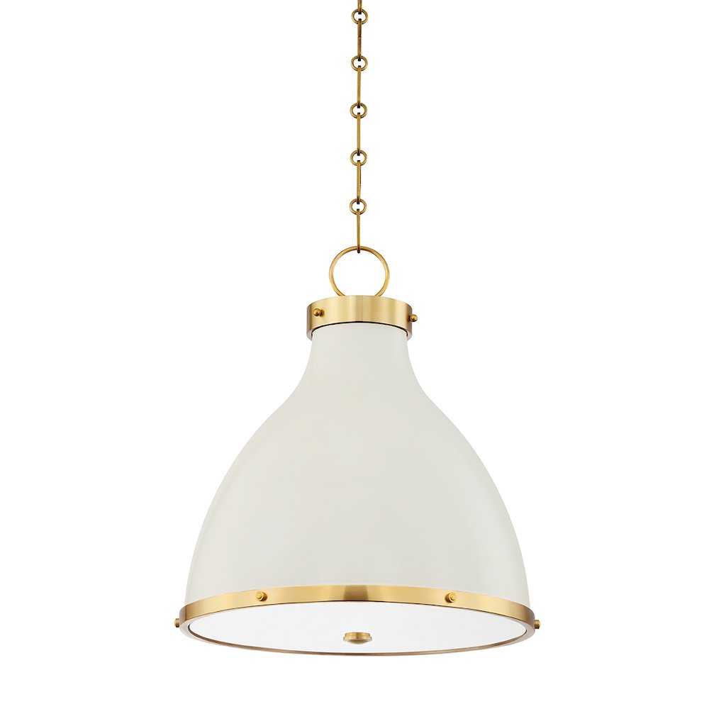 Painted No. 3 Pendant In Aged Brass/Off White Color. Picture 1