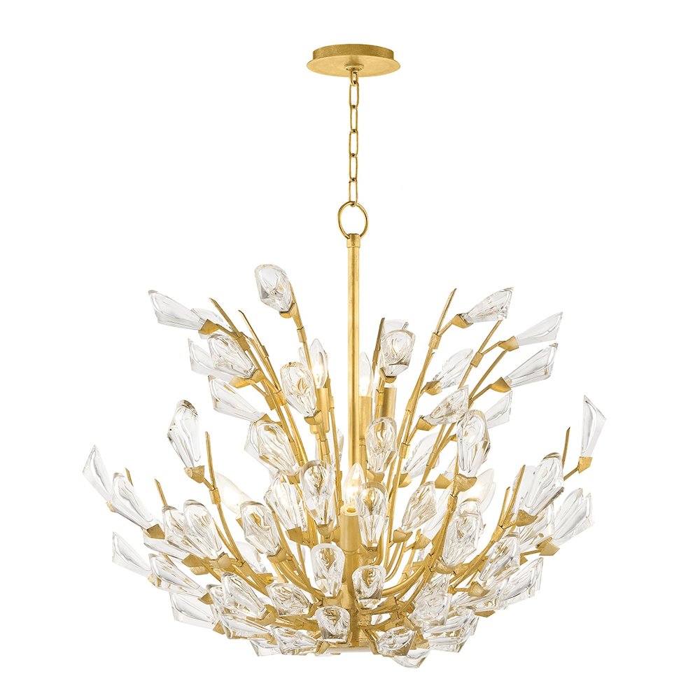 Tulip Chandelier In Gold Leaf Color. Picture 1