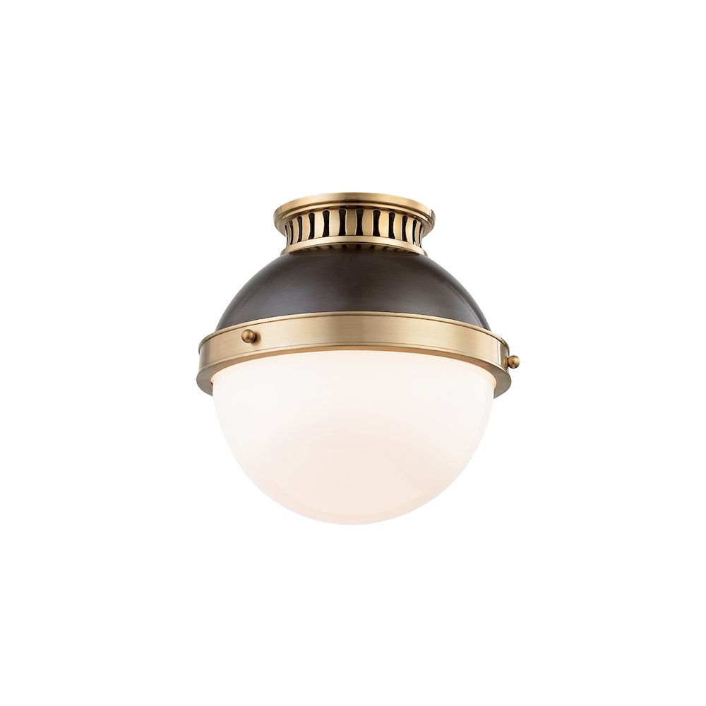 Latham Flush Mount, Aged Brass, Distressed Bronze. Picture 1