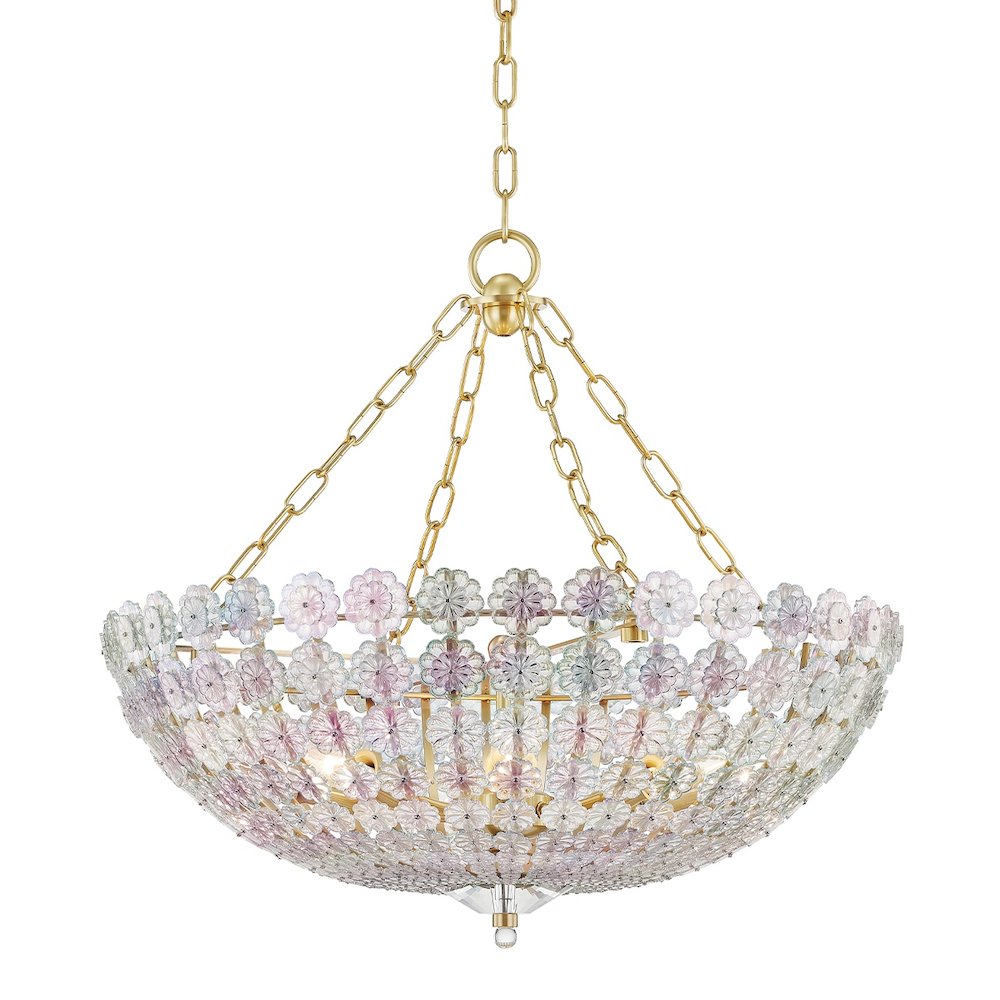 Floral Park Chandelier In Aged Brass Color. Picture 1