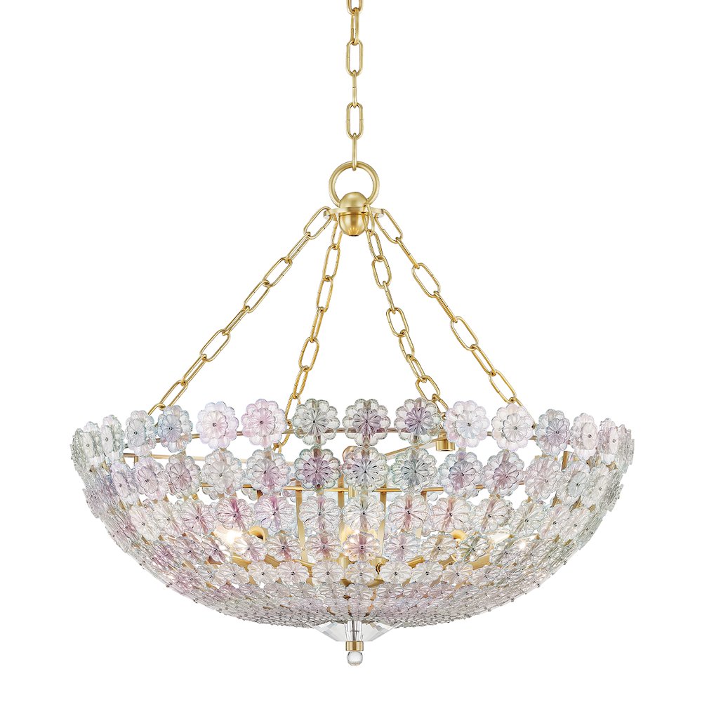 Floral Park Chandelier, Aged Brass. Picture 1