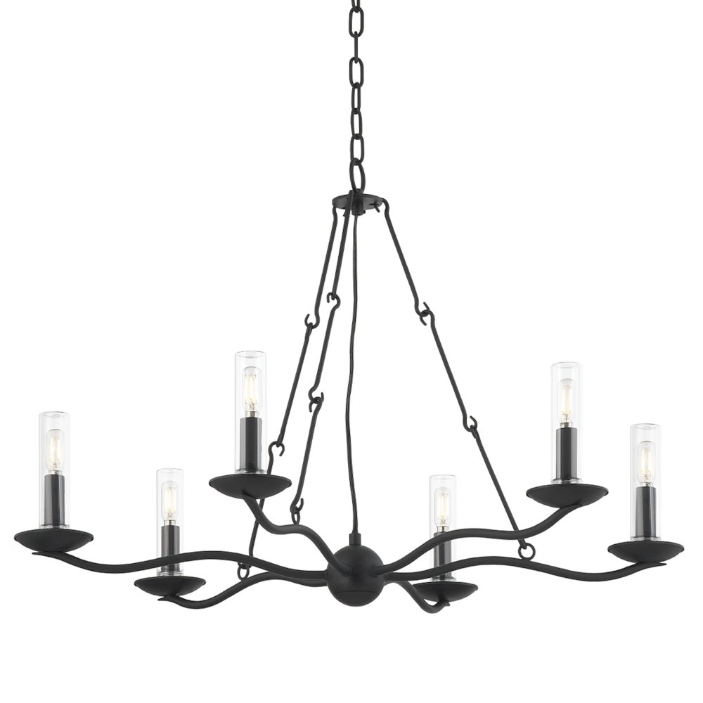 Sawyer Exterior Chandelier, Forged Iron. Picture 1