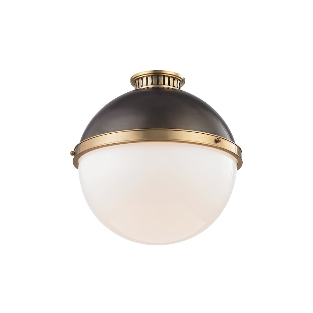 Latham Flush Mount, Aged Brass, Distressed Bronze. Picture 1