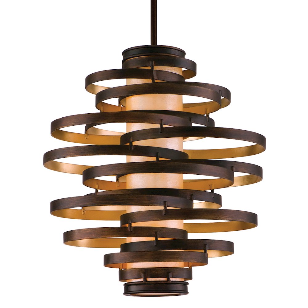 Vertigo Chandelier, Bronze And Gold Leaf. Picture 1
