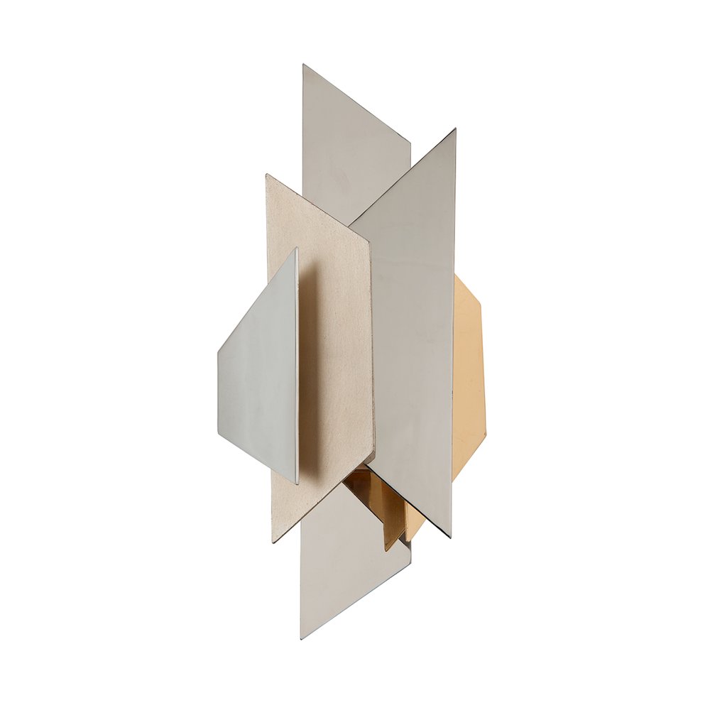 Modernist Wall Sconce, Pol Ss W Silver, Gold Leaf. Picture 1