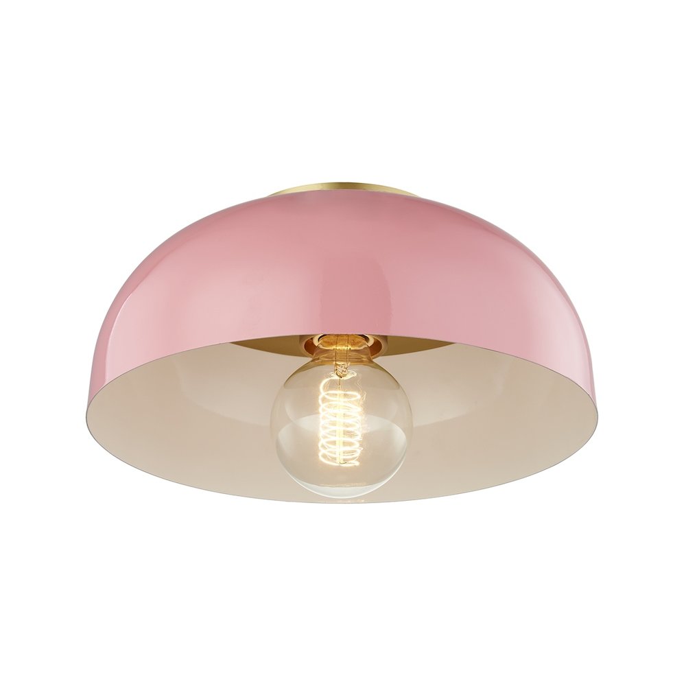 Avery Flush Mount In Aged Brass/Pink Color. Picture 1