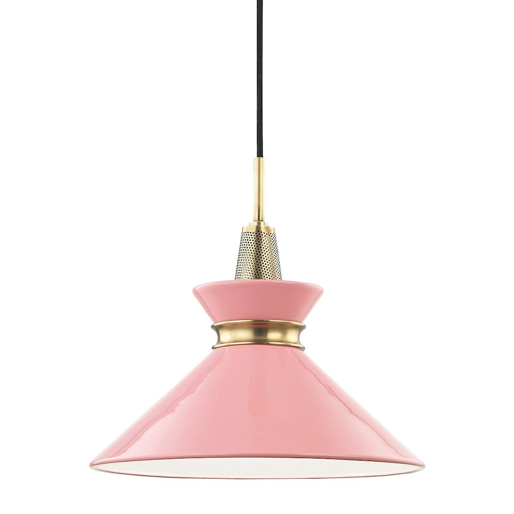 Kiki Pendant In Aged Brass/Pink Color. Picture 1