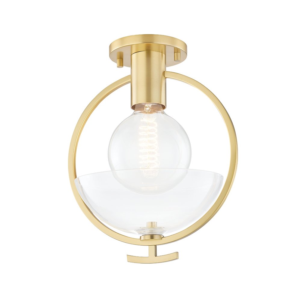 Ringo Semi Flush In Aged Brass Color. Picture 1