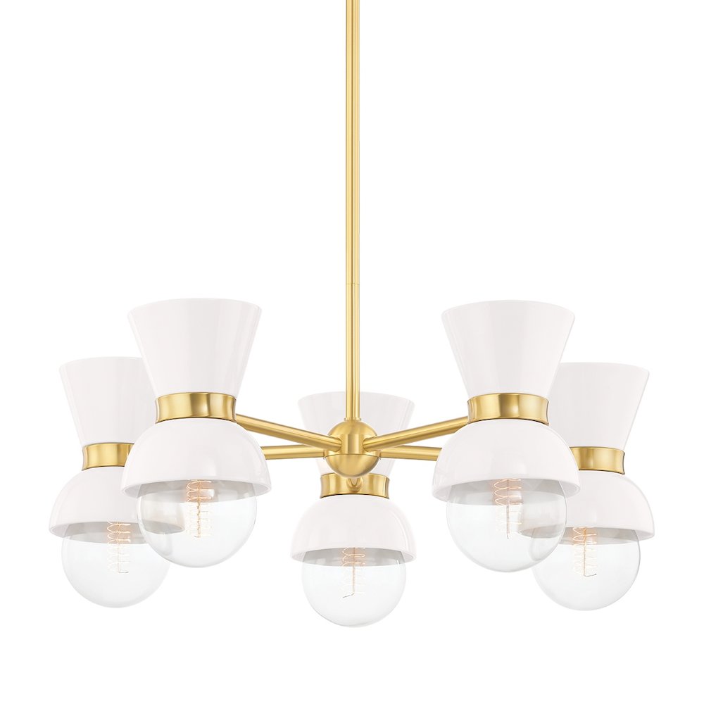 Gillian Chandelier In Aged Brass/Ceramic Gloss Cream Color. Picture 1