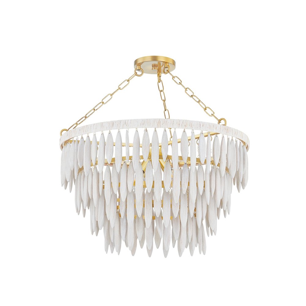 Tiffany Chandelier In Aged Brass/Textured Cream Color. Picture 1